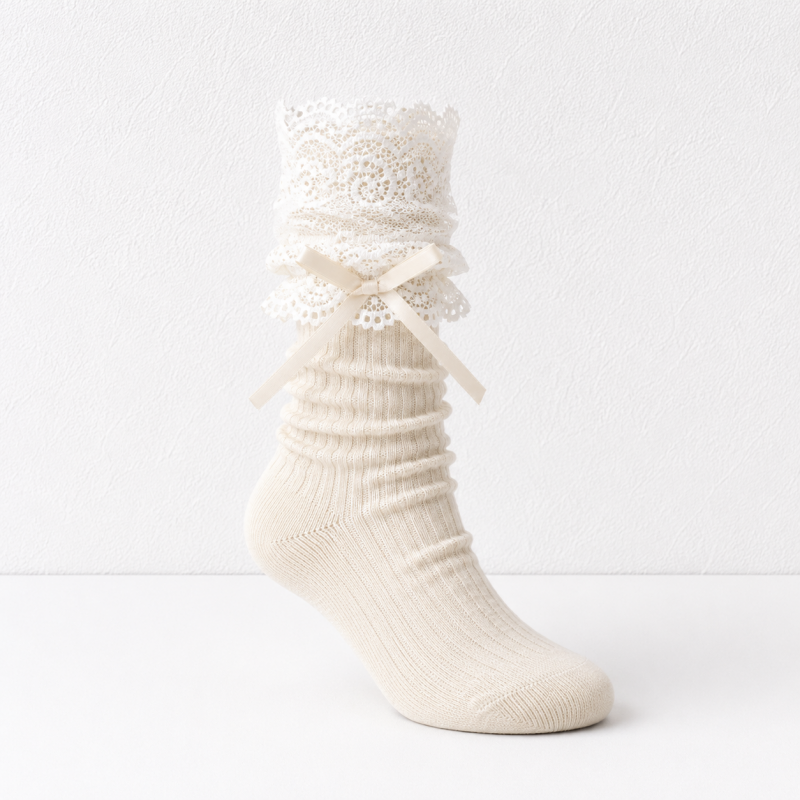 CouldNook Lace Cuff Ribbon Ankle Socks - Dress Shoe Accent