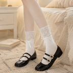 CouldNook Lace Ruffle Mid Calf Socks - Mary Jane Shoe Accent
