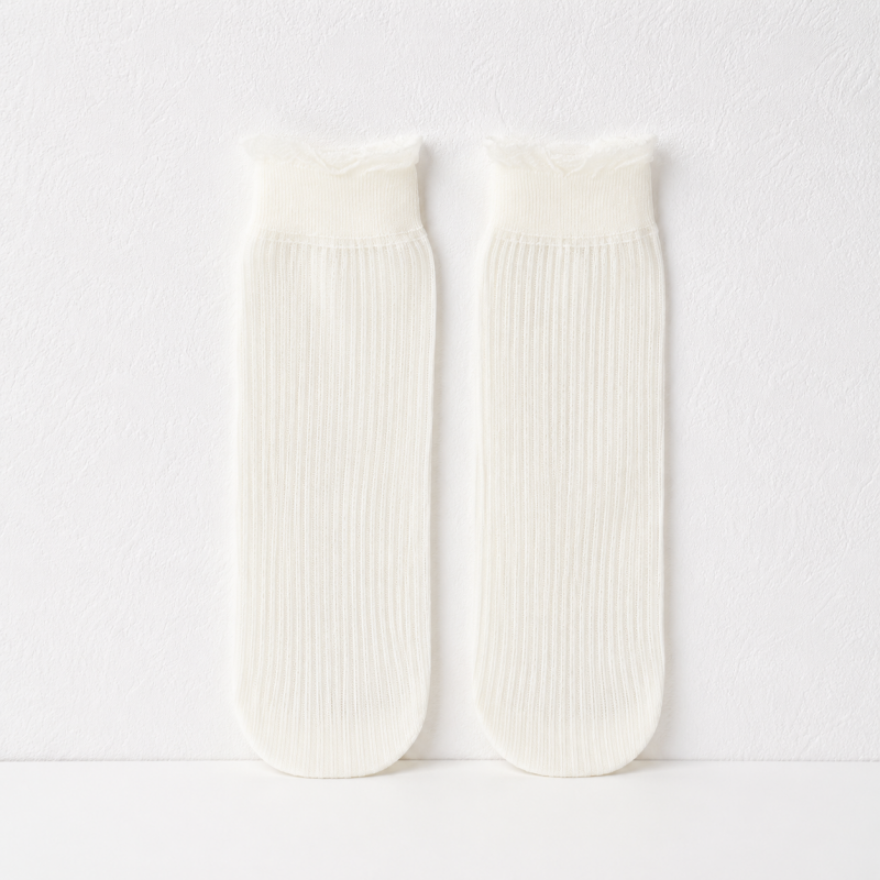 CouldNook Sheer Pattern Ankle Socks - Mary Jane Accent