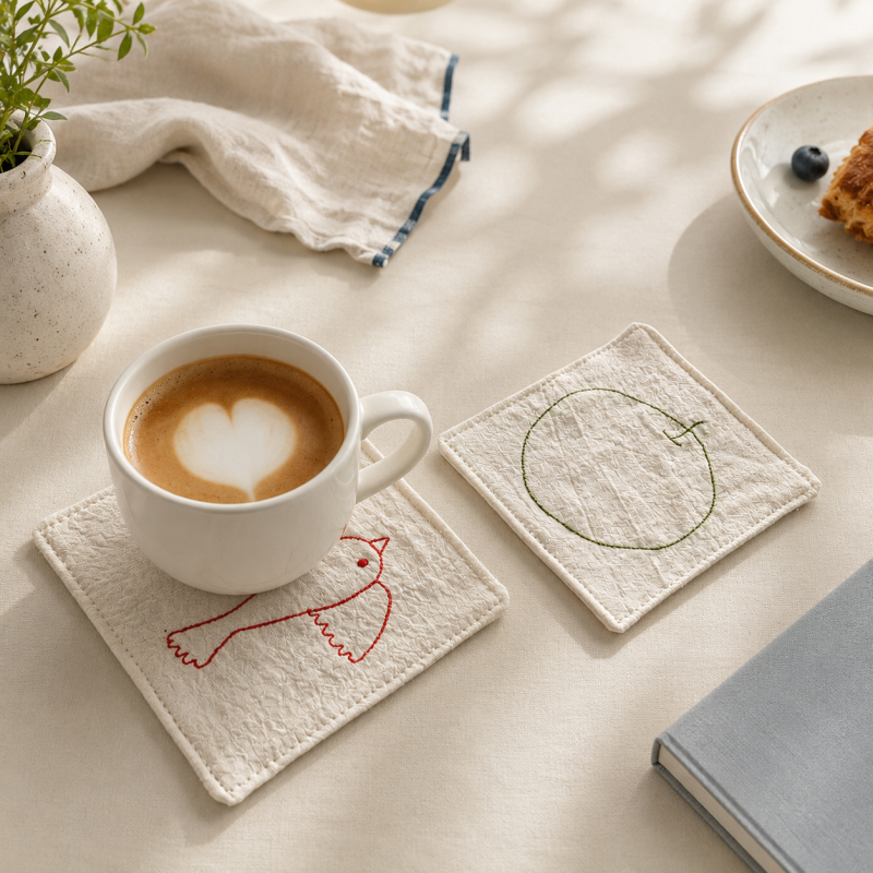 CouldNook Apple Embroidered Fabric Coaster - Home Table Textile