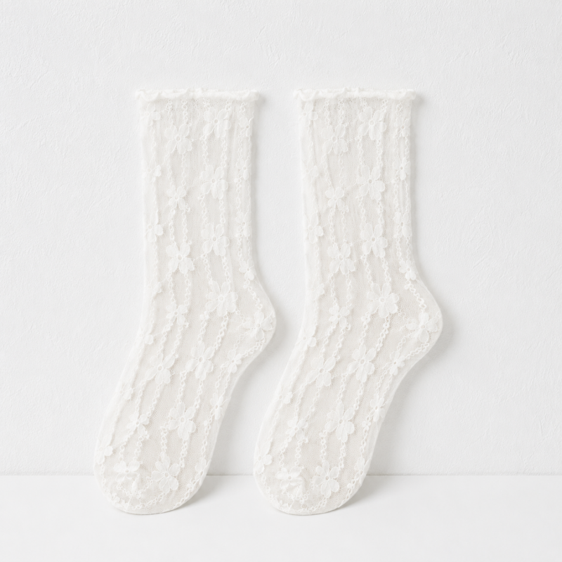 CouldNook Lace Jacquard Crew Socks - Soft Shoe Accent