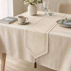 CouldNook Retro Paisley Print Faux Linen Pointed Table Runner - Warm Home Decor