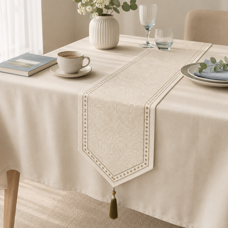 CouldNook Retro Paisley Print Faux Linen Pointed Table Runner - Warm Home Decor
