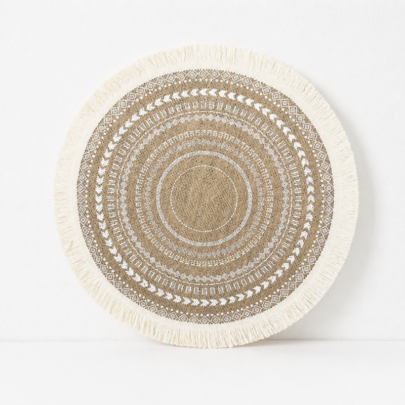 CouldNook Round Burlap Placemat - Fringed Tassel Table Pad