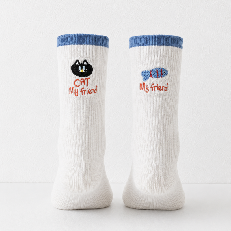 CouldNook Cozy Cat Graphic Crew Socks - Playful Shoe Accent