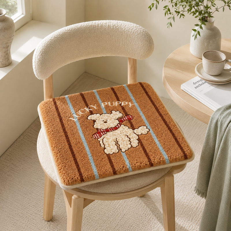 CouldNook Cartoon Scarf Puppy Fleece Square Seat Chair Cushion- Non-Slip Winter Chair Pad