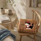 CouldNook Cartoon Beret Black White Cat Fleece Square Seat Chair Cushion- Non-Slip Winter Chair Pad