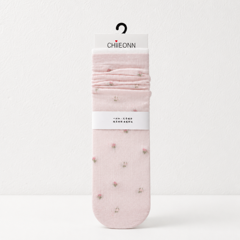 CouldNook Cozy Floral Mesh Crew Socks - Light Shoe Accent