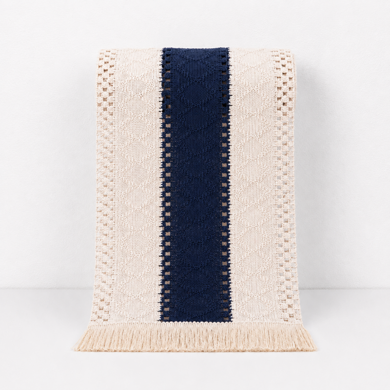 CouldNook Tassel Linen Blend Table Runner - Boho Striped Tassel Decor