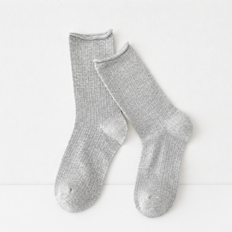 CloudNook Breathable Cotton Pointelle Solid Mid-Calf Crew Socks