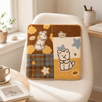 CouldNook Cartoon Dog Plaid Splicing Fleece Square Seat Chair Cushion- Non-Slip Winter Chair Pad