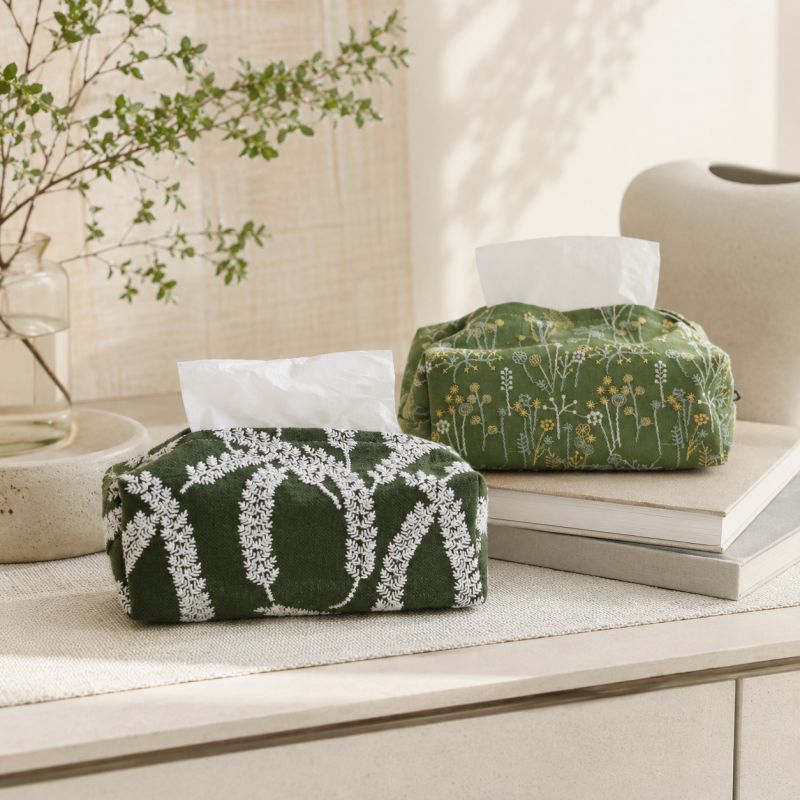 CouldNook Forest Embroidery Tissue Box - Aesthetic Luxe Storage Bag