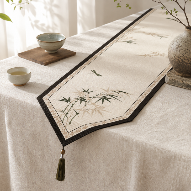 CouldNook Bamboo Dragonfly Printed Faux Linen Table Runner - Warm Home Decor