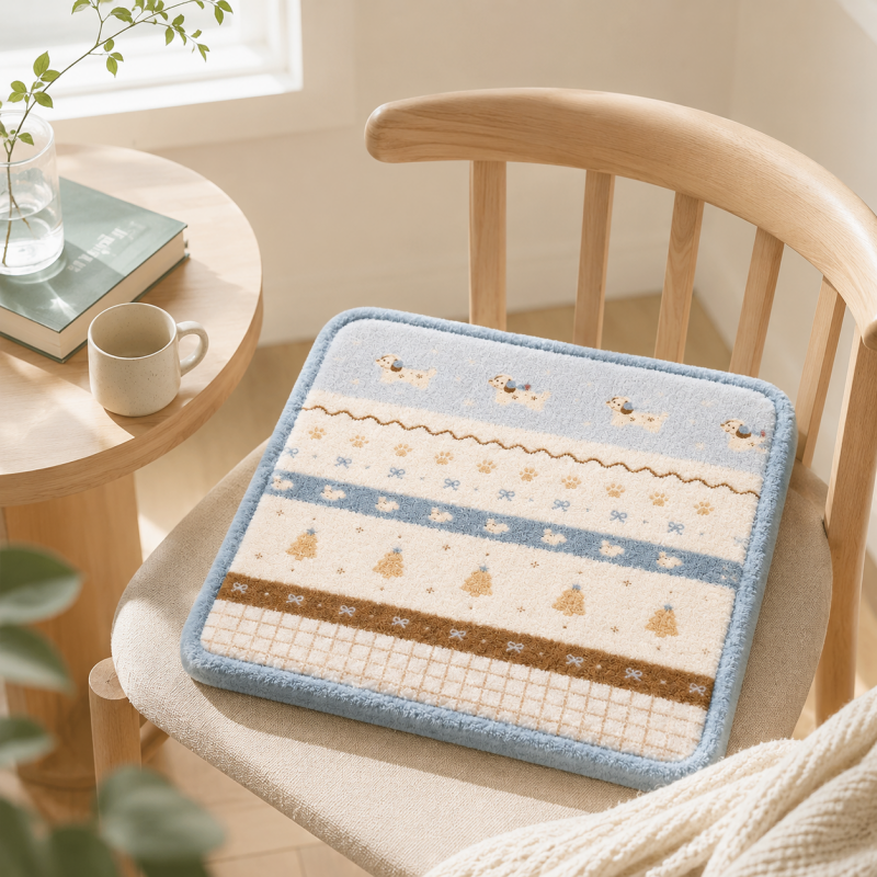 CouldNook Cartoon Puppy Paw Fleece Square Seat Chair Cushion- Non-Slip Winter Chair Pad