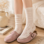 CouldNook Cozy Lace Pattern Crew Socks - Dress Shoe Accent