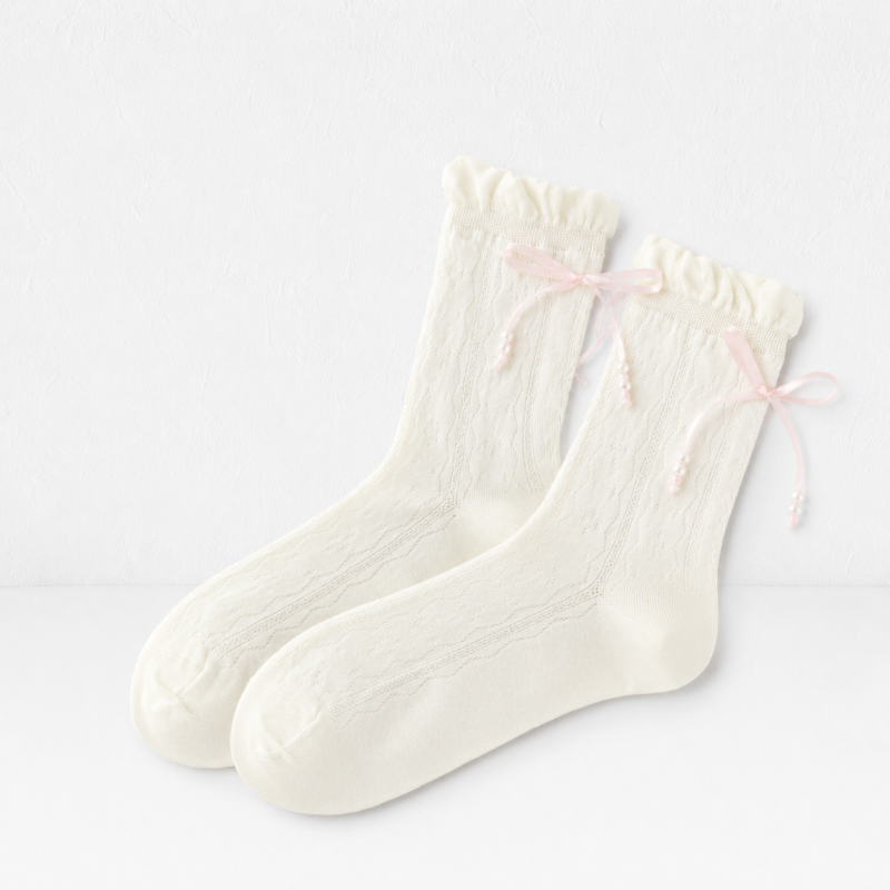 CouldNook Cozy Lace-Up Ruffle Crew Socks - Soft Dress Accent