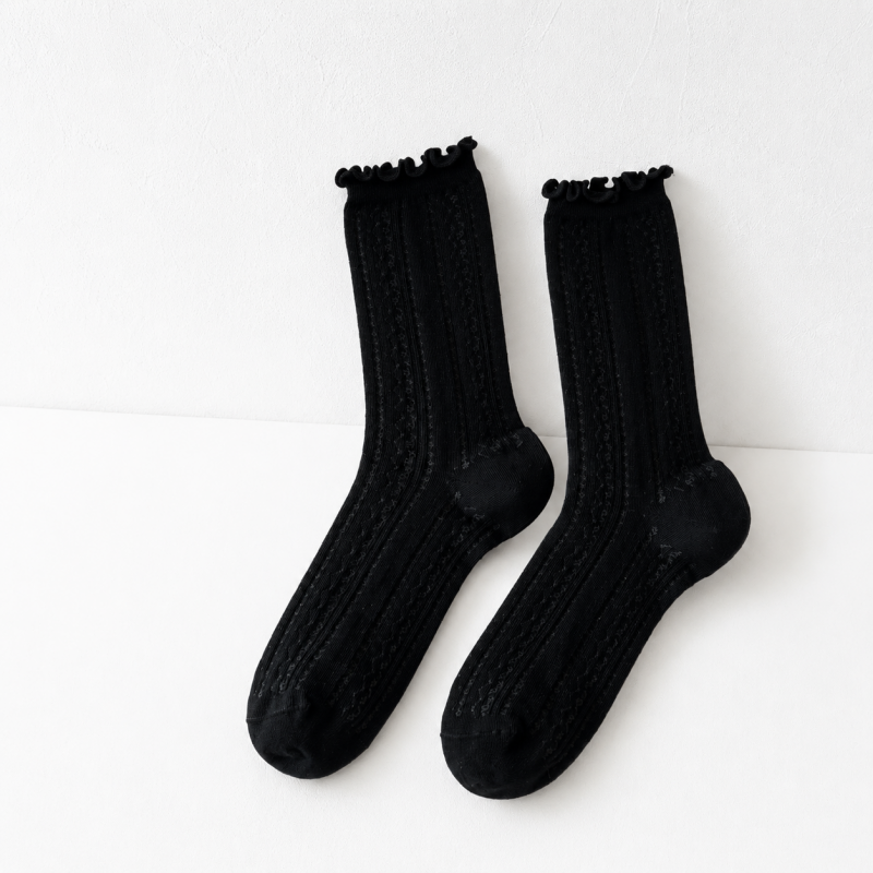 CouldNook Cozy Ruffled Ribbed Crew Socks - Soft Shoe Accent