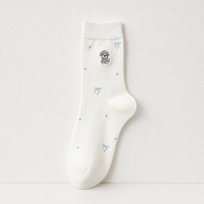 CouldNook Cozy Cat Patch Ribbed Crew Socks - Everyday Outfit Accent