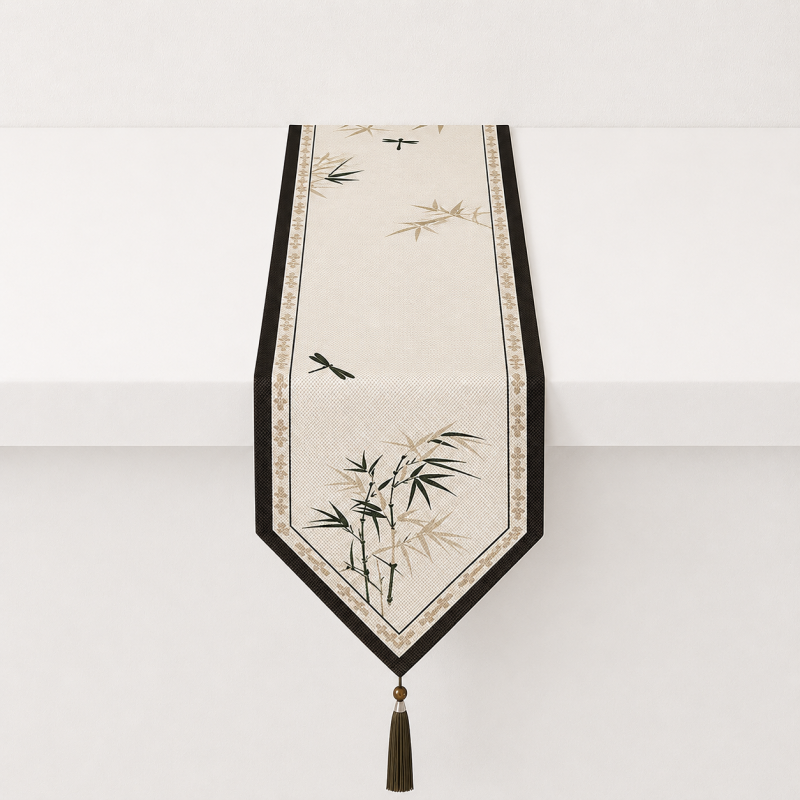CouldNook Bamboo Dragonfly Printed Faux Linen Table Runner - Warm Home Decor
