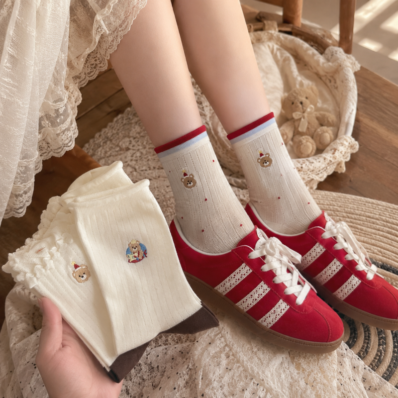 CouldNook Cozy Embroidered Ankle Socks - Playful Home Accent