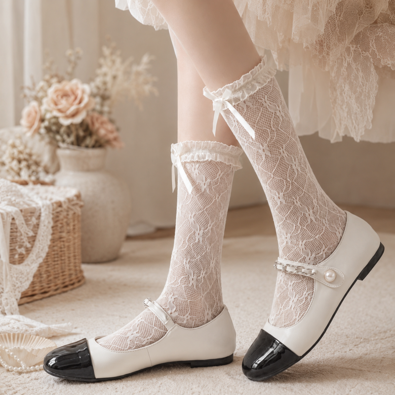 CouldNook Floral Lace Calf Socks - Dress Display Accent