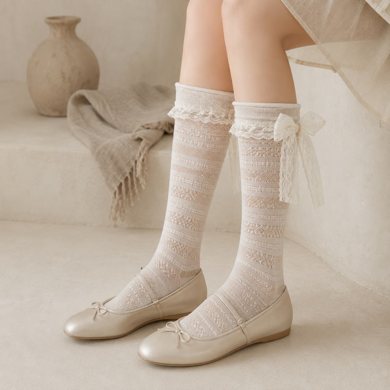 CouldNook Lace Texture Slouch Socks - Mary Jane Display Accent