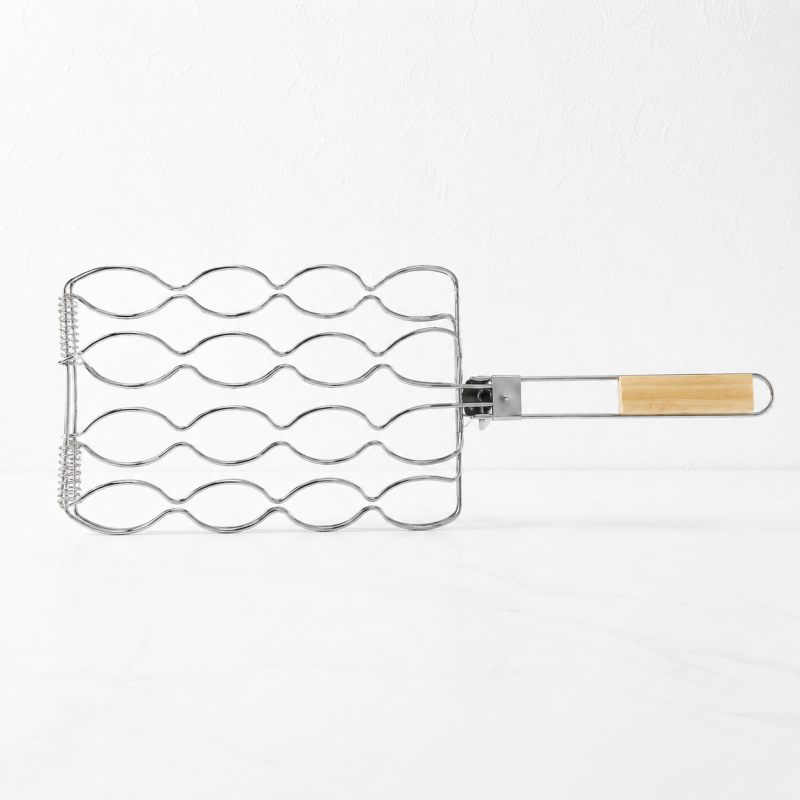 CouldNook Wooden Handle Stainless Steel BBQ Grill Baskets - Barbecue Cooking Tool