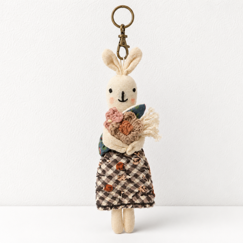 CouldNook Bunny Doll Fabric Charm - Aesthetic Artisan Bag Pendant