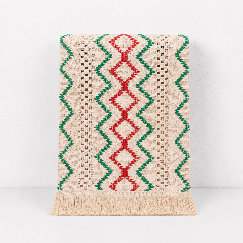 CouldNook Geometric Woven Linen Table Runner - Boho Striped Tassel Decor