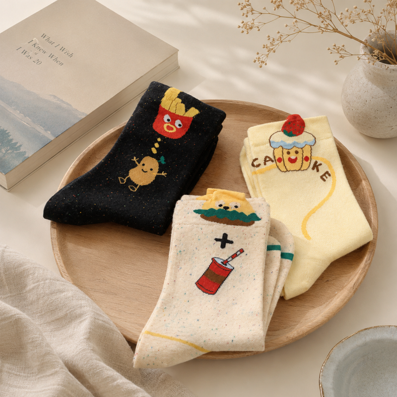 CouldNook Cozy Snack Motif Crew Socks - Playful Home Accent