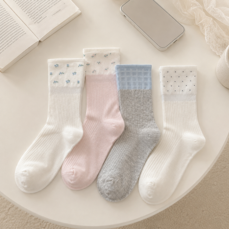 CouldNook Cozy Sheer Check Crew Socks - Gentle Shoe Accent