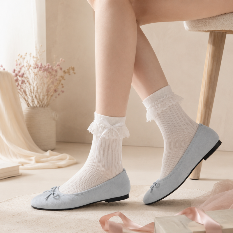 CouldNook Sheer Bow Ruffle Ankle Socks - Soft Shoe Accent