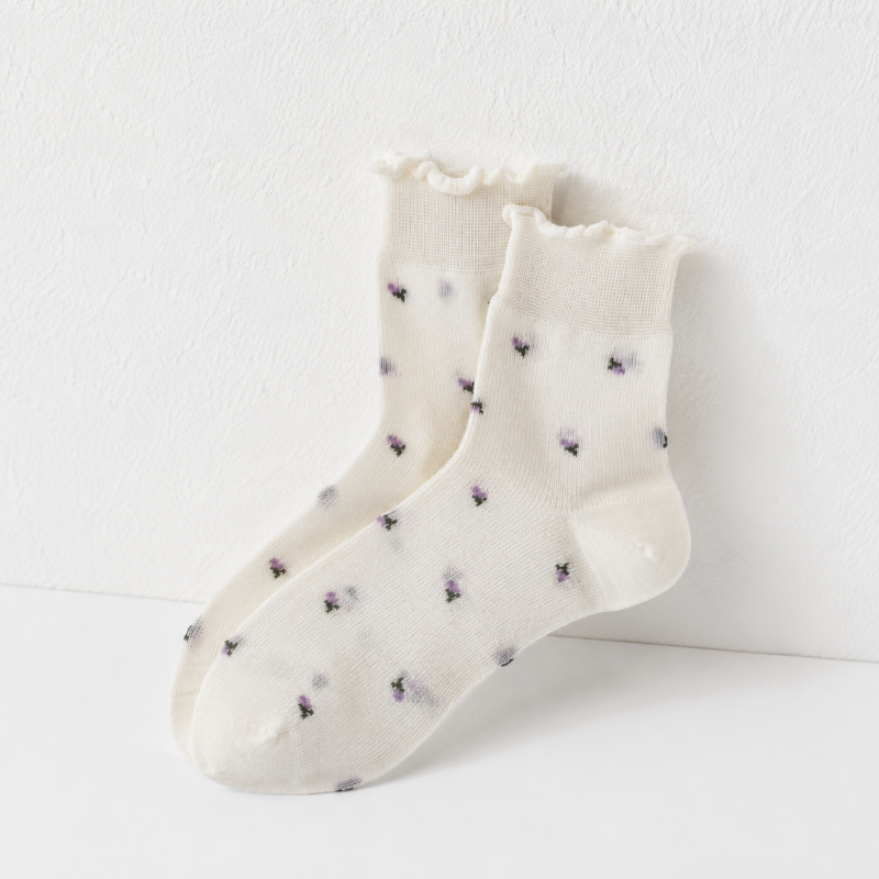CouldNook Cozy Tiny Motif Sheer-Look Crew Socks - Soft Shoe Accent