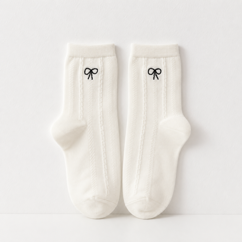 CouldNook Cozy Ruffle Bow Crew Socks - Soft Dress Accent