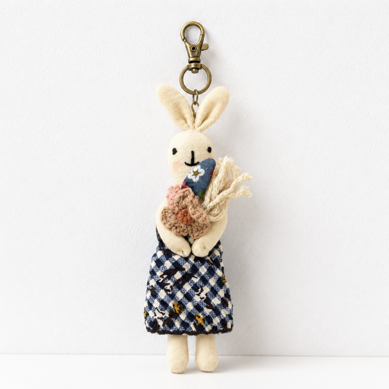 CouldNook Bunny Doll Fabric Charm - Aesthetic Artisan Bag Pendant