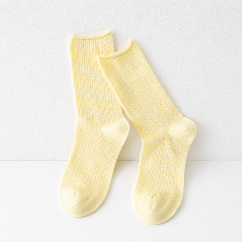 CloudNook Breathable Cotton Pointelle Solid Mid-Calf Crew Socks