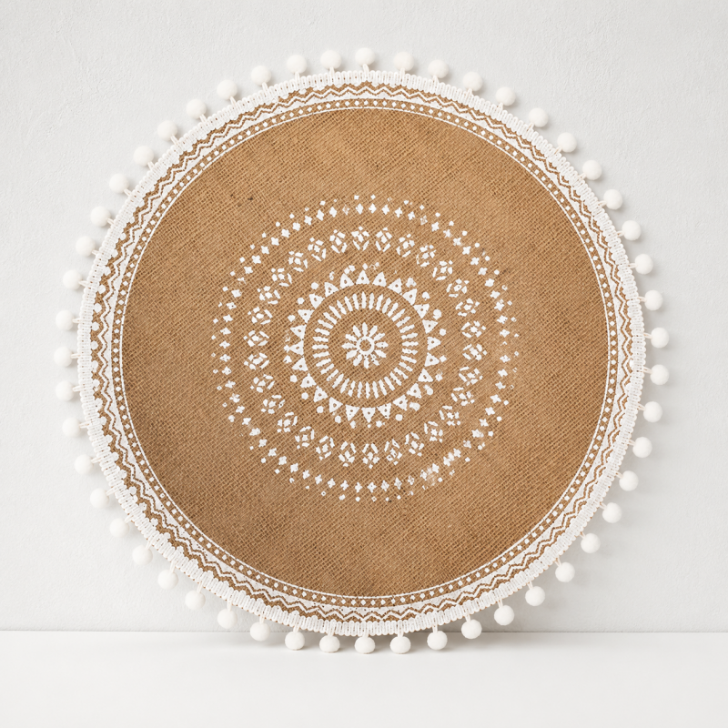 CouldNook Round Burlap Placemat - Fringed Tassel Table Pad