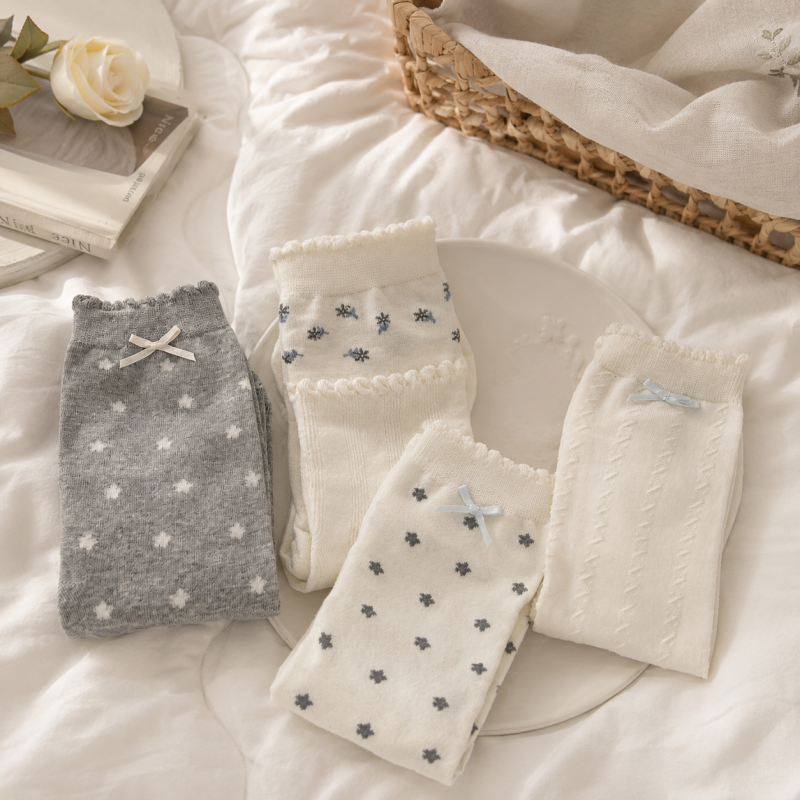CouldNook Cozy Bow Dot Crew Socks - Soft Dress Accent