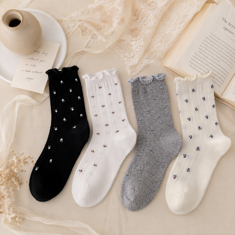 CouldNook Cozy Ruffle Dot Crew Socks - Soft Shoe Accent