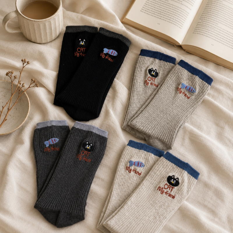 CouldNook Cozy Cat Graphic Crew Socks - Playful Shoe Accent