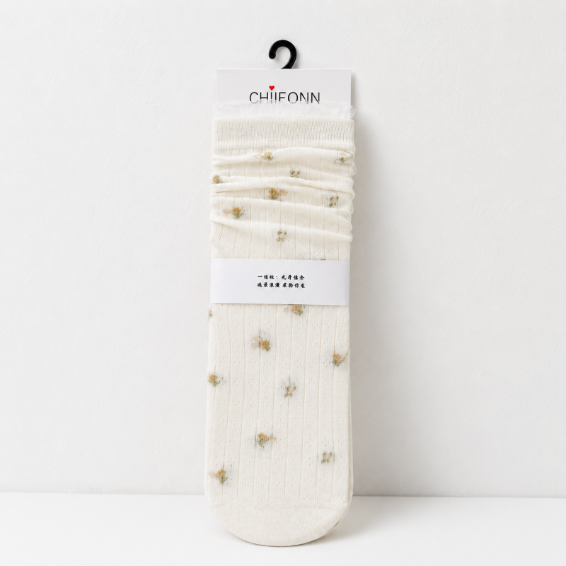 CouldNook Cozy Floral Mesh Crew Socks - Light Shoe Accent