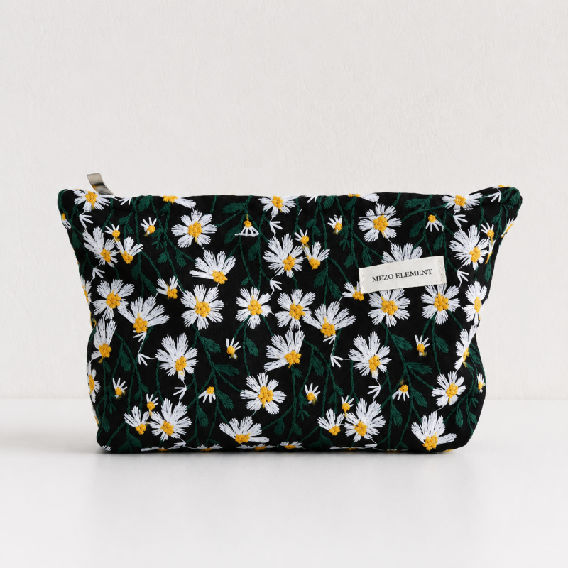 CouldNook Embroidered Cosmetic Bag - Aesthetic Cotton-Linen Case
