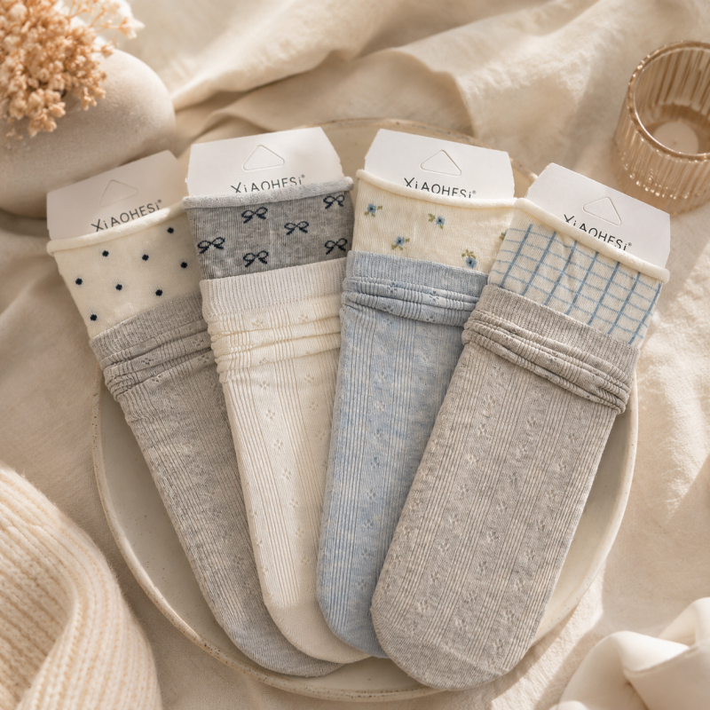 CouldNook Cozy Pattern Band Crew Socks - Warm Shoe Accent