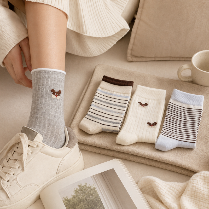 CouldNook Puppy Motif Crew Socks - Everyday Shoe Accent