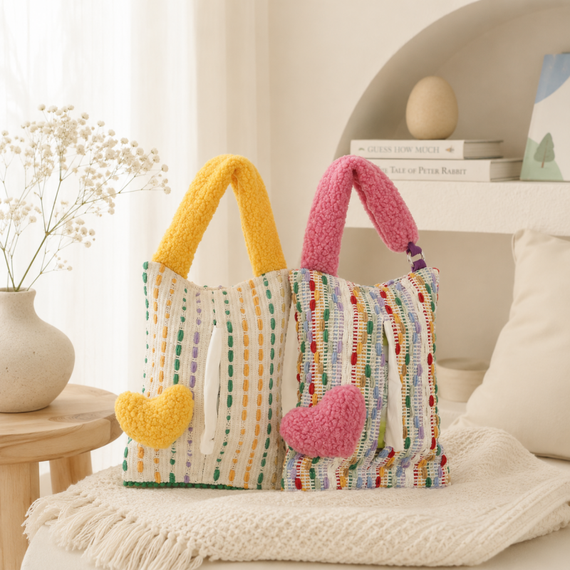 CouldNook Heart Motif Tissue Bag - Aesthetic Hanging Fabric Case