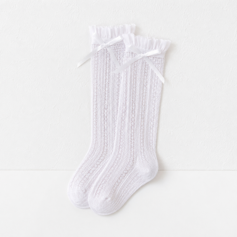 CouldNook Cozy Lace-Up Openwork Mid-Calf Socks - Dress Shoe Accent