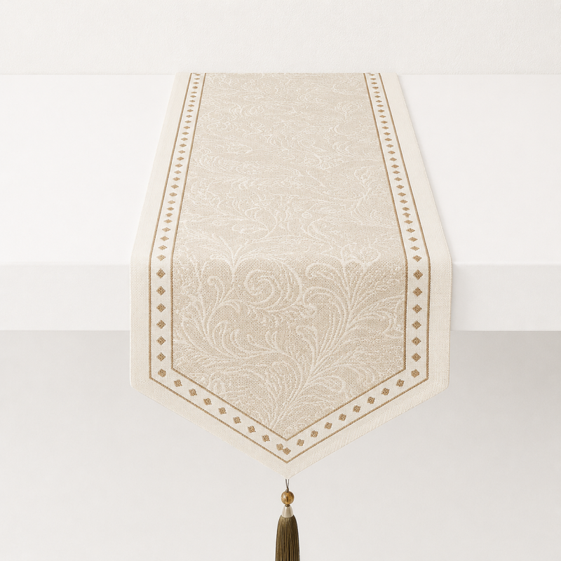 CouldNook Retro Paisley Print Faux Linen Pointed Table Runner - Warm Home Decor