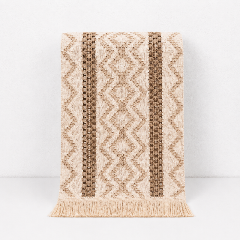 CouldNook Geometric Woven Linen Table Runner - Boho Striped Tassel Decor