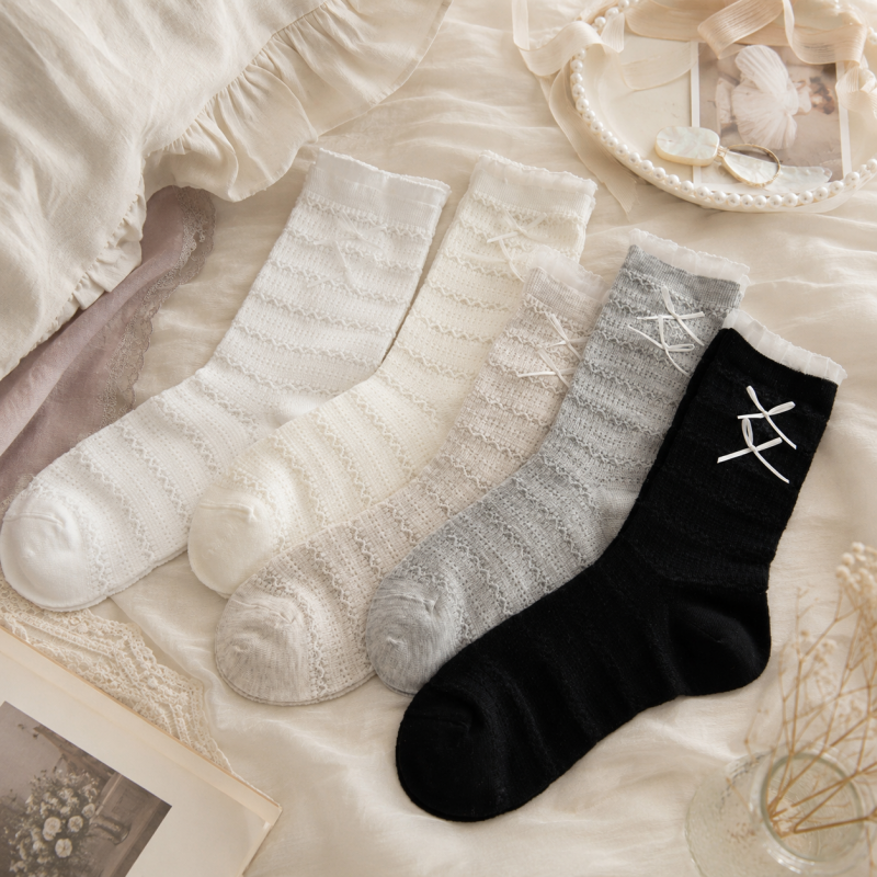 CouldNook Cozy Lace-Up Textured Crew Socks - Everyday Home Accent