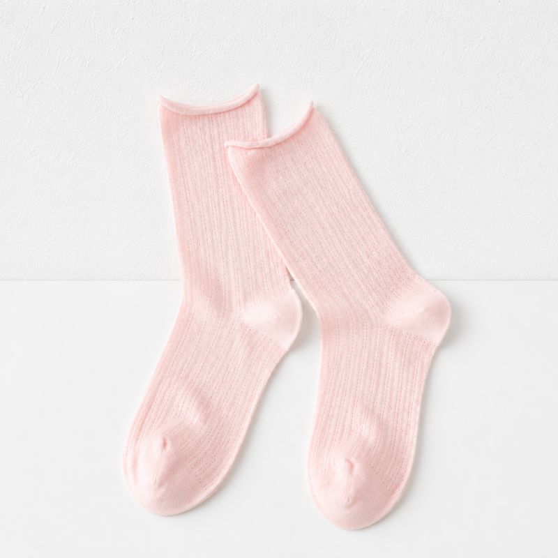 CloudNook Breathable Cotton Pointelle Solid Mid-Calf Crew Socks